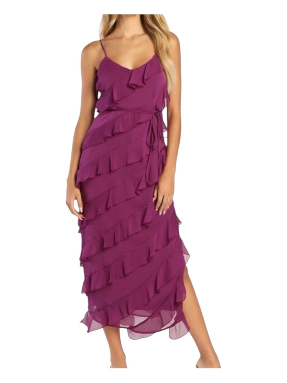 Lulus Love The Look Purple Tiered Ruffled Midi Dress